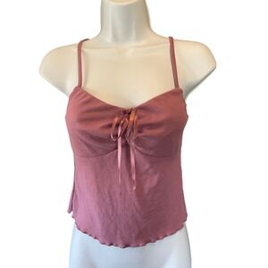 Rewind Womens Y2K Babydoll Coquette Cami Bow Lettuce‎ Trim Crop Top Small Pink